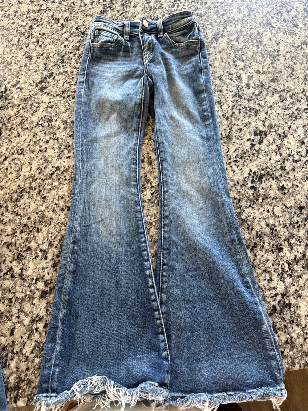 BKE Blue Flare Jeans with Frayed Hem
